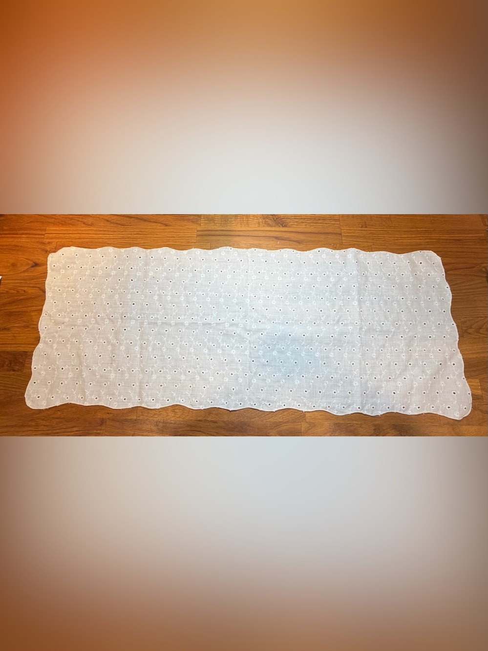 White Eyelet Cotton Table Runner Panel - Classic Scalloped Edge